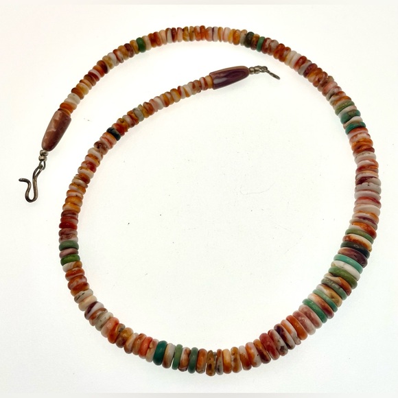 Vintage Jewelry - Vintage Spiny Oyster Shell Heishi Necklace Turquoise Beads Southwestern Boho